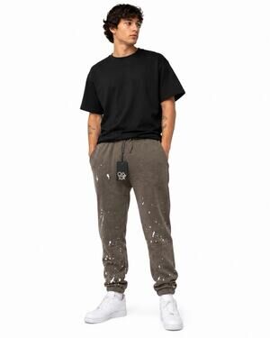 Chaser XS Gray Paint Splatter Distressed Fleece Jogger Sweatpants Drawstring